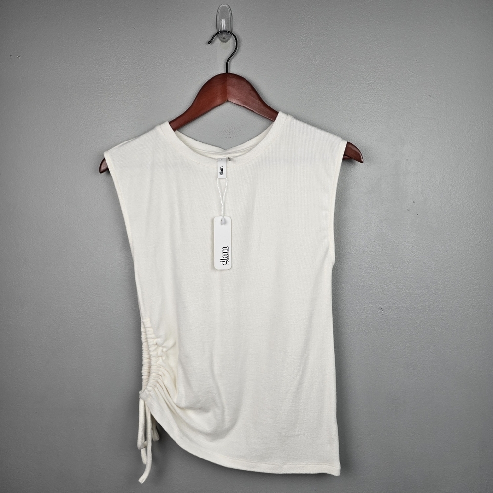 GLAM Soft Sleeveless‎ Side Ruched Cut-Out  Blouse Off White Womens Size L